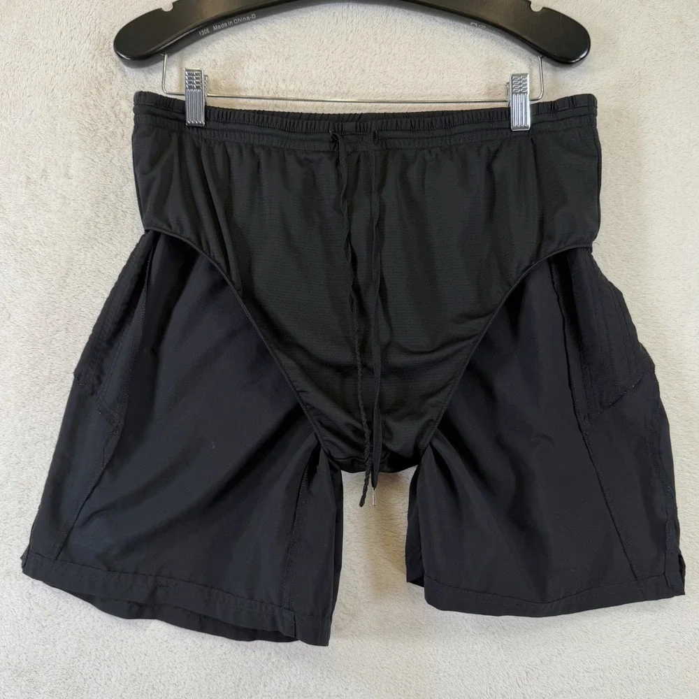 Adidas Mens Running Shorts Black on Black 3-Stripe Mesh Liner XL V11605